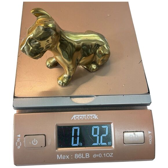 Vtg Brass Dog 3.5in X 4in Statue Figurine 80s Sitting Retro Boxer? MCM Solid - Picture 14 of 14